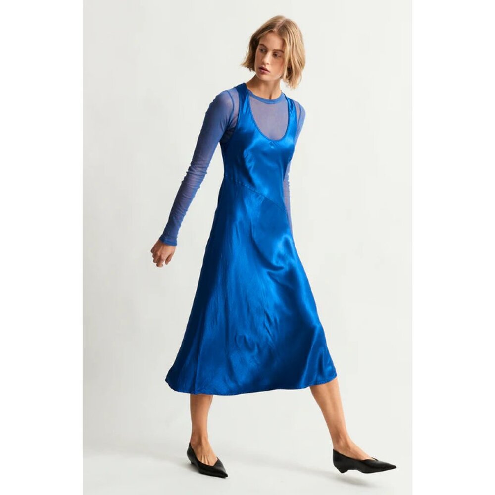 RAQUEL ALLEGRA LAPIS BLUE SLIP DRESS S